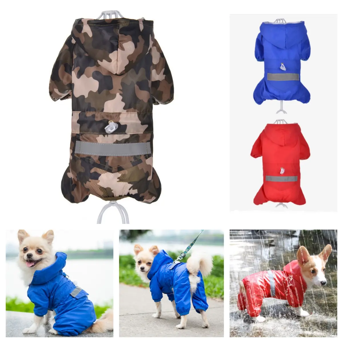 Pet Cat Dog Waterproof Raincoat Jumpsuit Reflective Hooded Puppy cat Rain Coat Outdoor Clothes Jacket for Small Dog Pet Supplies