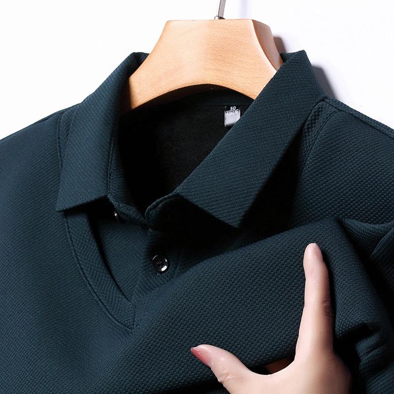 Product Introduction of Men'S Long Arm Polo Shirt Korean-Style Fake Two-Piece Business Men'S Casual Fashion Long-Sleeved Solid Color Lapel Shirts Comfortable All-Match Top For All Seasons Menswear Lingerie 11