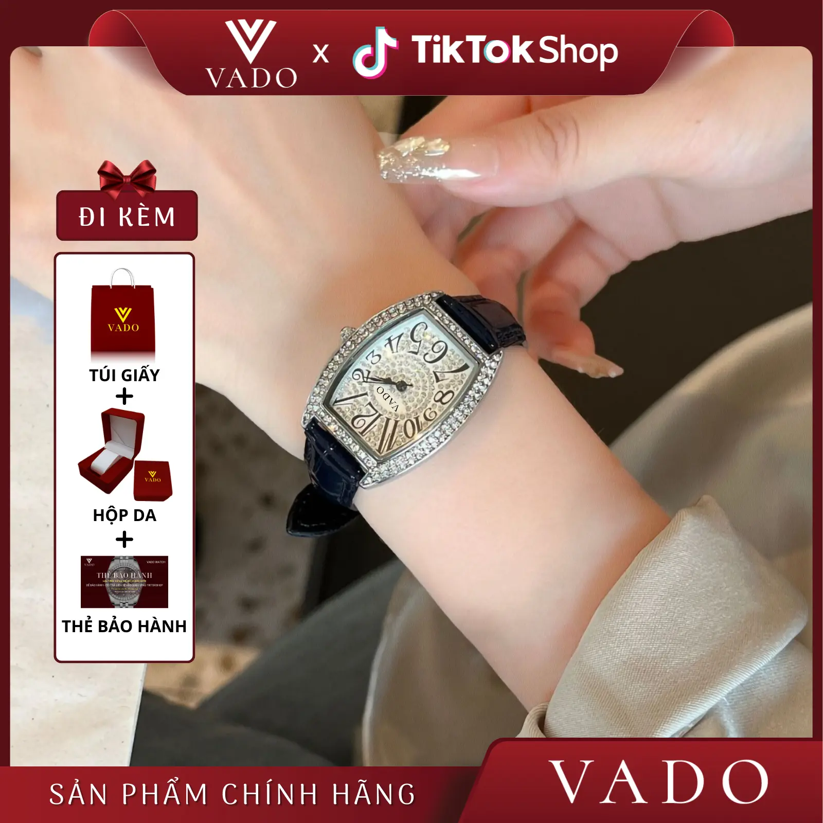 [LIVE] VADO Đồng hồ nữ sang chảnh cổ điển mặt thoi, đính đá sang trọng, phong cách quý phái, hỗ trợ kháng nước - DH1