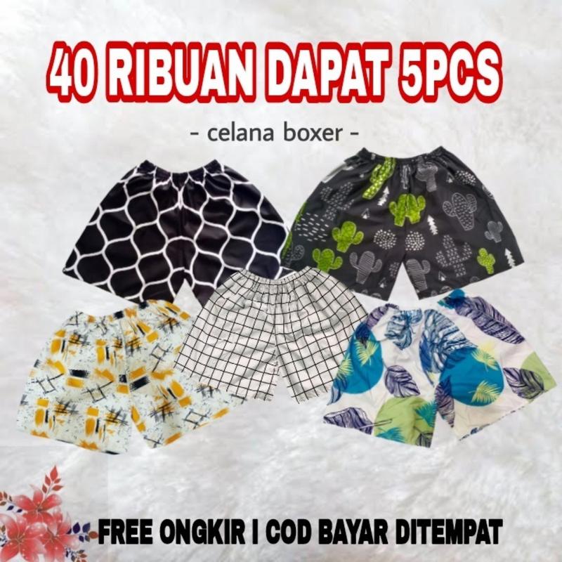 (PROMO 5PCS) Celana Pendek Boxer Dewasa Unisex Pria Wanita motif Katun shorts  Santai Surfing Distro 2
