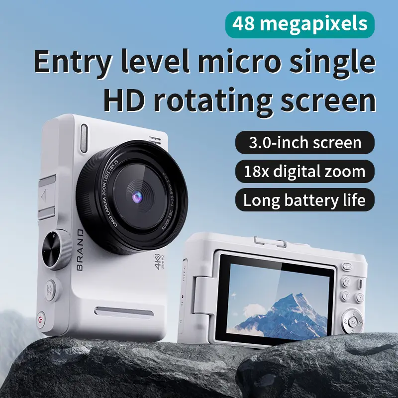 HD Digital Camera Retro Mirrorless CCD Camera Rotating Screen Selfie Beauty Camera