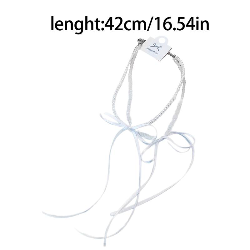 Vòng Cổ Choker Thắt Nơ Ruy Băng, Thiết Kế Độc Đáo Làm Bằng Tay, Đính Cườm Ngọc Trai, Dây Chuyền Xương Đòn, Đồ Trang Sức Cho Phụ Nữ Và Trẻ Em Gái, Vòng Cổ 1