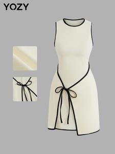 YOZY Women's Colorblock Tie Front Sleeveless Dress, Casual Fashion Short Dress for Summer, Women's Dress for Daily Wear