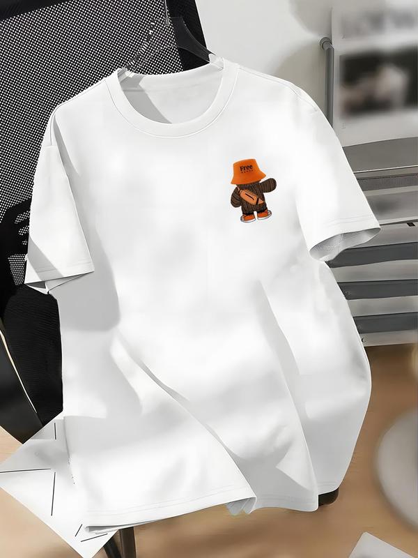 Men's Regular Fit Plain Round Neck Short Sleeve Graphic Tee, Casual Crew Neck T-shirt for Daily Wear, Men's Top for All Seasons, Tropical 2