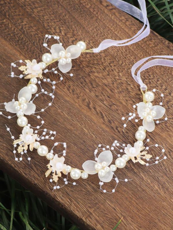 Faux Pearl Decorated Flower Design Headband, Cute Hair Hoop for Wedding Bridal Party Formal Occasions, Fashion Hair Accessories for Girls 3