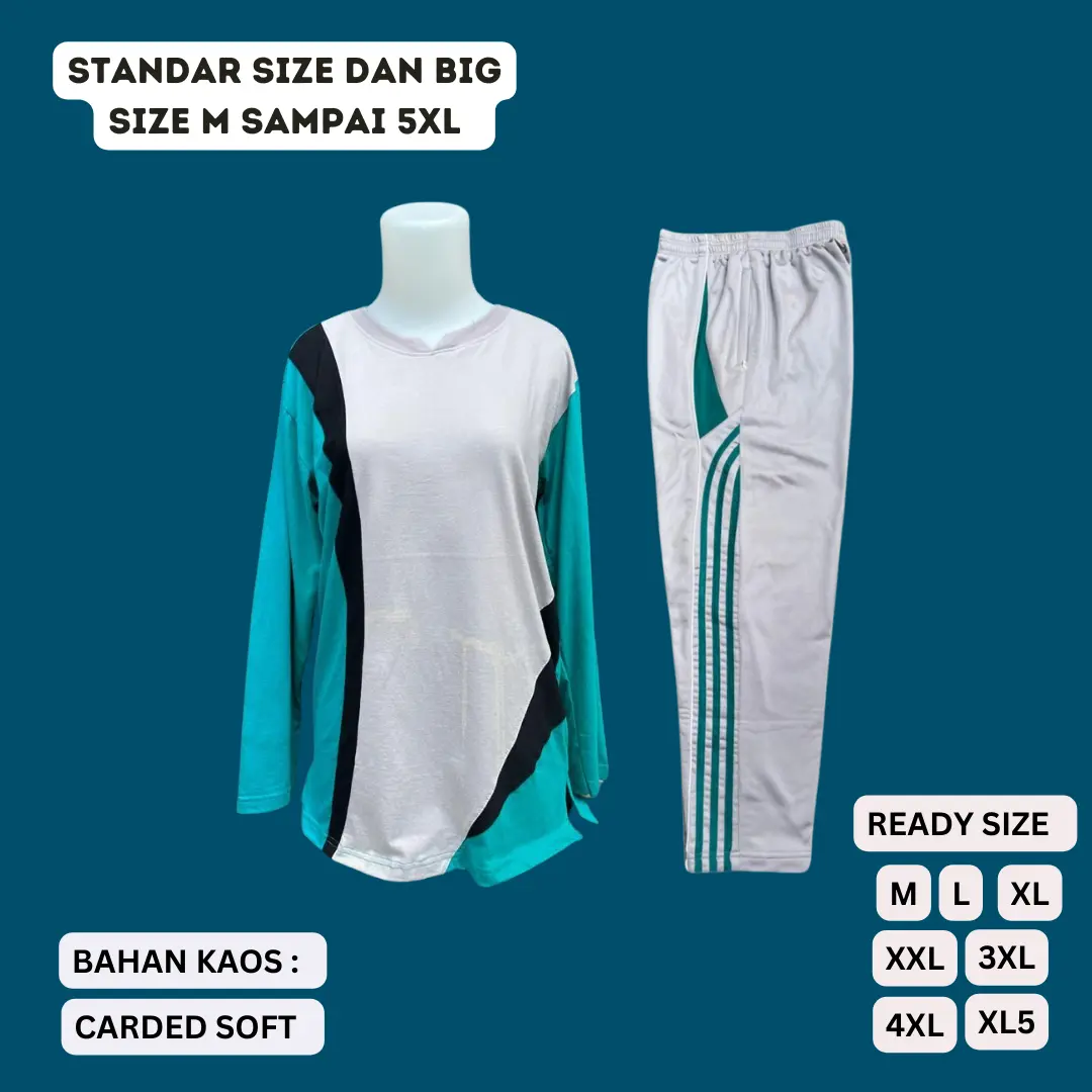 BIG SIZE 3XL 4XL 5XL SETELAN BAJU KAOS OLAHRAGA WANITA MUSLIMAH SETELAN BAJU OLAHRAGA GURU TUNIK WANITA BAJU OLAHRAGA