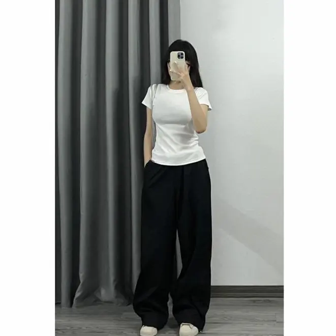 Áo Thun Baby Tee đen trắng chất Thun Gân Kiểu Co Dãn Ôm Body Cổ Tròn Tay Ngắn Dáng Dài ba196 Nữ Top Women 5