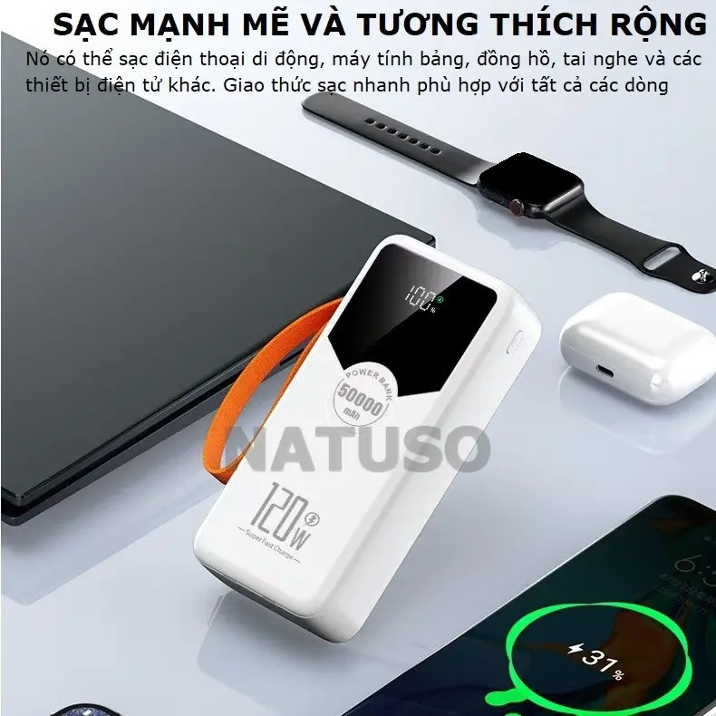 [Tặng sạc 3 đầu] Pin sạc dự phòng NT30 dung lượng lớn 30000mAh sạc nhanh 22,5W tích hợp dây sạc 3