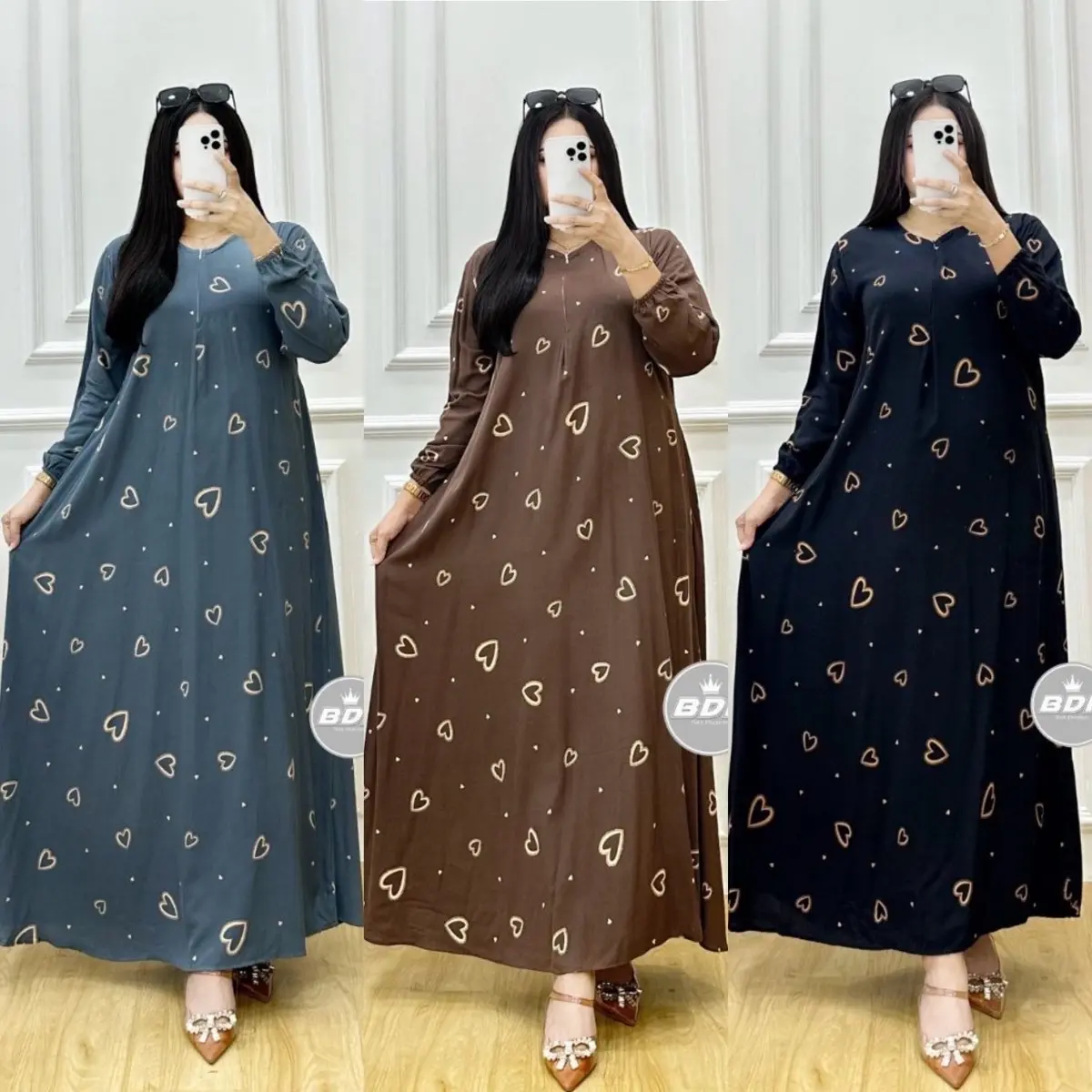 Gamis rayon busui frendly motif love
