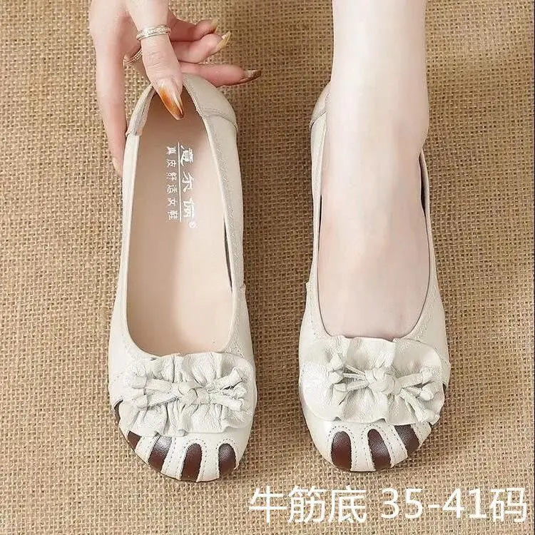Giày Doug, Da Thật, Đế Mềm, Giày Cho Mẹ, Hàng Mới Về Mùa Lò Xo Và Mùa Thu, Giày Lười, Đáy Gân Bò, Đầu Tròn, Giày Cắt Thấp Phẳng, Dành Cho Nữ