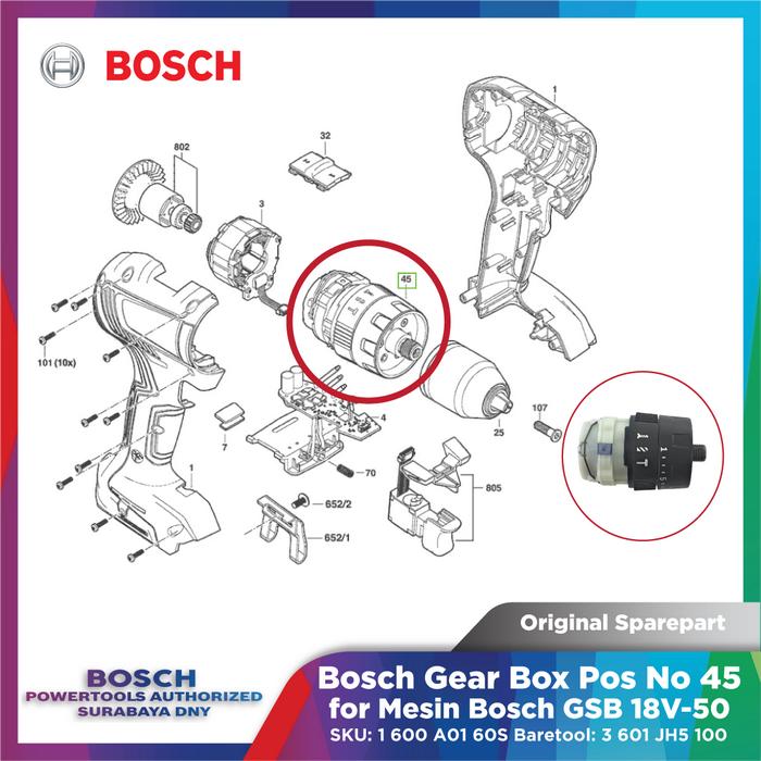Gambar Original Sparepart Bosch Gear Box Pos No 45 for Bosch GSB 18V-50 BT 3 601 JH5 100 dari Bosch Tools Authorized DNY Kota Surabaya Tokopedia