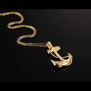 Kalung Jangkar Kapal - Ship Anchor Necklace Silver and Gold Warna Emas Pewter Liontin + Tali Rantai Kalung / Boat Anchor Pendant + Cord Chain Import Accessories Nautical Navy Theme / Kalung Keren Simple Trendy Classic Vintage Sailor Sailorman Pelaut Laut