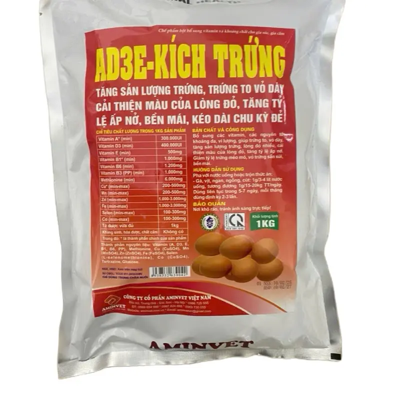 ADE- Kích trứng, tăng sản lượng trứng, chất lượng trứng cao, mái bền kéo dài chu kì đẻ ( gói bột 1kg)