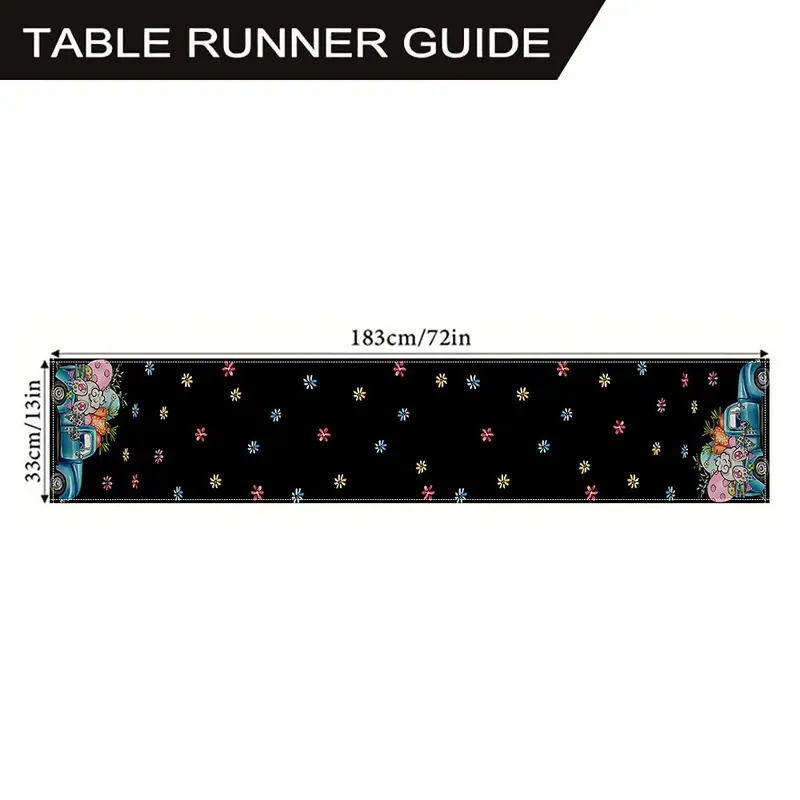 Easter Truck Pattern Table Runner, 1 Count Colorful Lovely Tablecloth, Table Decoration Supplies for Home Kitchen Dining Room Holiday Party 1