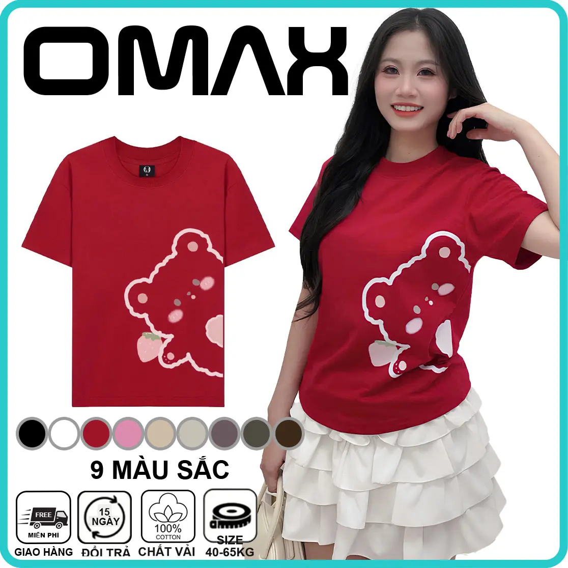 Áo thun nữ OMAX fom babytee che bắp tay tôn dáng chất vải 100% cotton tự nhiên cao cấp thoáng mát cho mùa hè [B17] Top Women Cổ Tròn