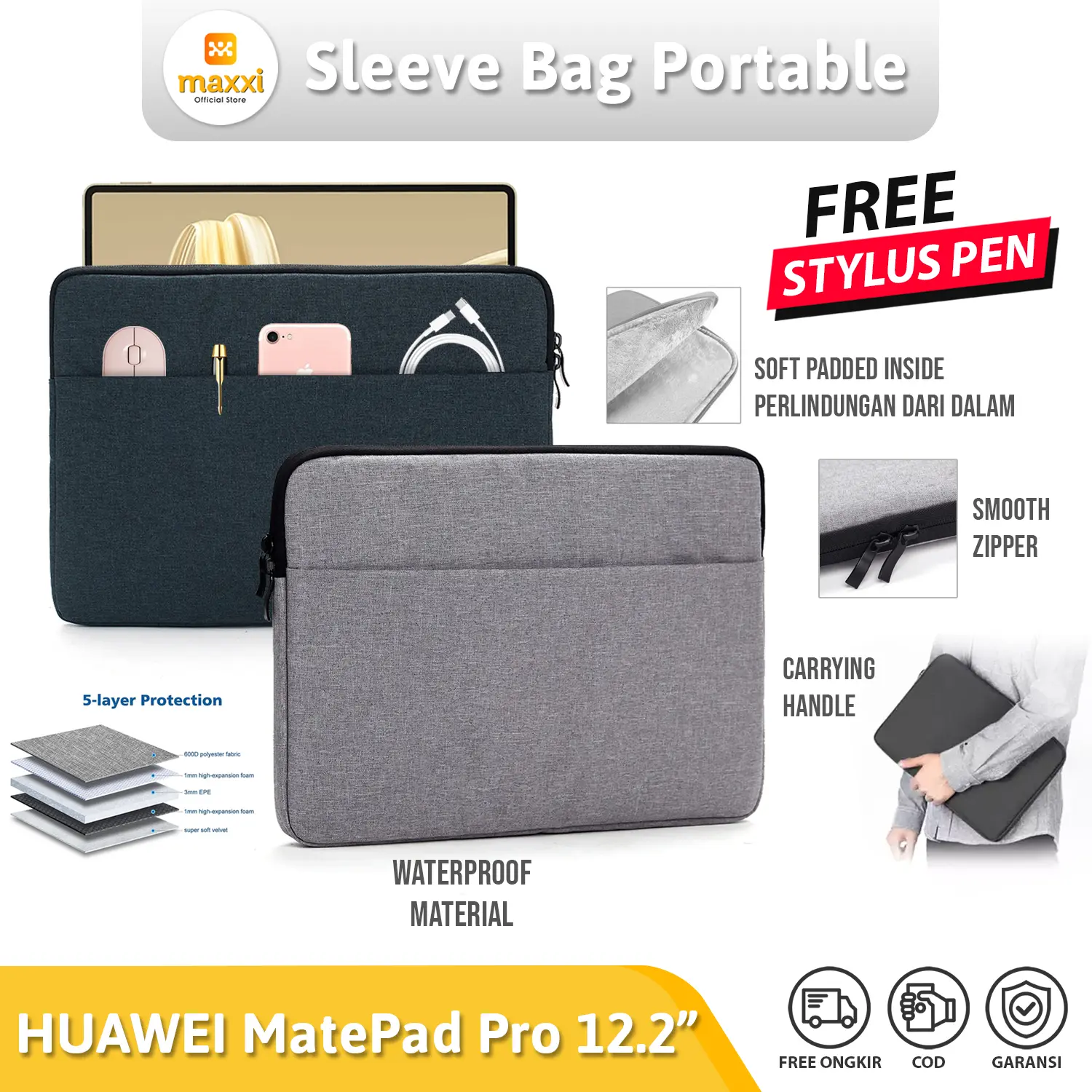 Sleeve Tablet For Huawei Matepad Pro 12.2 Inch 2025 2024 OLED PaperMatte Tas Tablet Sleeve Pouch Cover Handbag Waterproof Bonus Stylus Pen