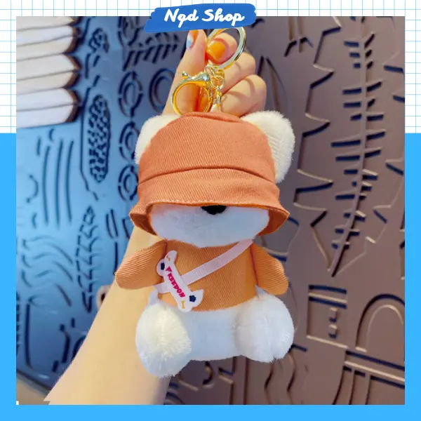 Móc khóa gấu bông đội mũ thời trang dễ thương, móc khóa cặp trẻ trung năng động chuẩn Hot trend Tik Tok 0