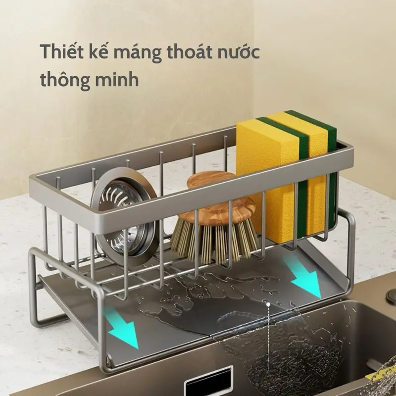 Giá để đồ rửa chén bát kèm thanh treo khăn chất liệu thép không gỉ có khay hứng nước Kitchen 2