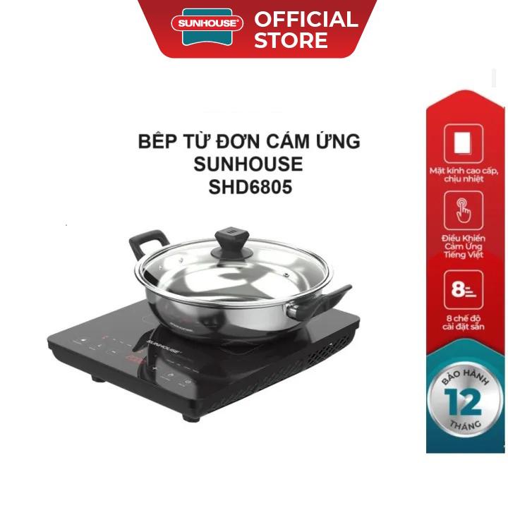 Bếp Từ Đơn Điện Tử Cảm Ứng Sunhouse SHD6805 Tặng Kèm Nồi Lẩu Inox - 8 chế độ nấu linh hoạt - Cảnh báo quá nhiệt, bảo vệ trẻ em - Bảo hành chính hãng 12 Tháng