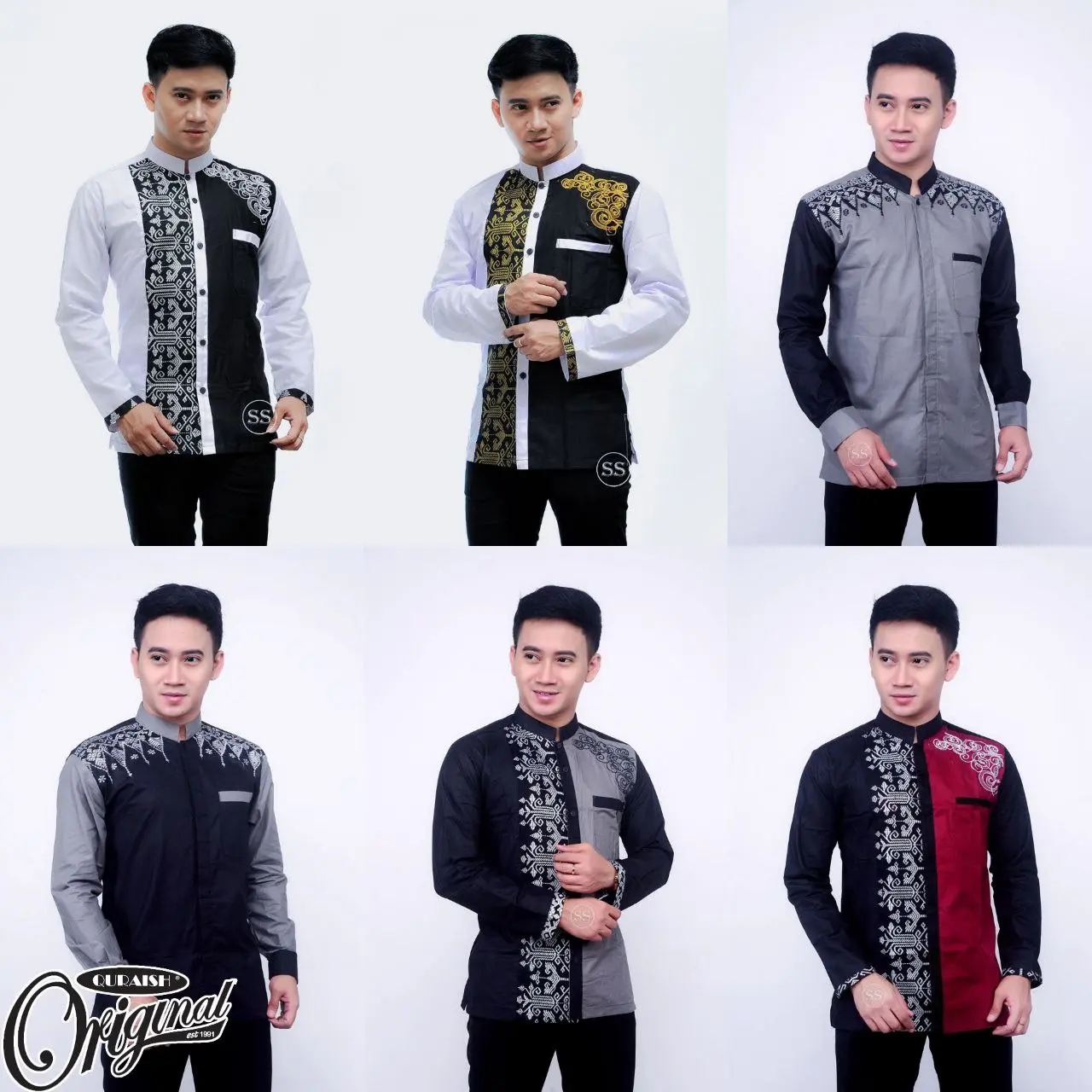 Baju Koko Syar'i Dewasa Lengan Panjang Terbaru Bordir Kain Muslim Pria Kombinasi