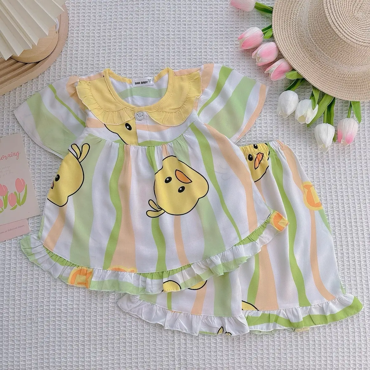 Bộ tole/lanh Lửng phối bèo cho bé từ 10-40kg
