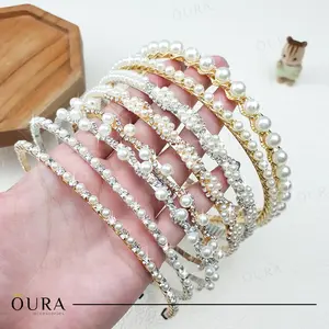 Bando Mutiara Korea Bandana Dewasa Berlian Korean Pearl Headband Aksesoris Rambut Pesta Headpiece