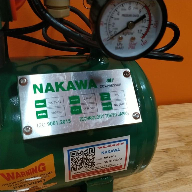 Máy nén khí 12 lít không dầu Nakawa 2.5Hp lên hơi nhanh 1