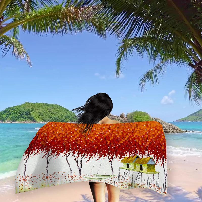 Tree Pattern Beach Towel, Quick Drying Lightweight Towel, Soft Absorbent Towel for Home & Swimming Pool & Beach & Camping 6