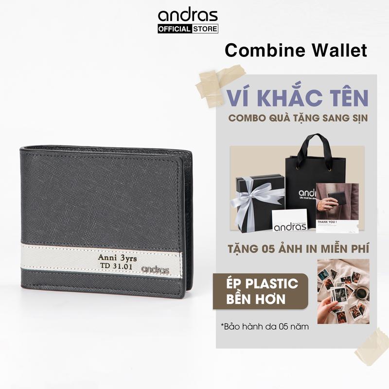 Ví nam khắc tên gập đôi Combine Wallet Andras Official da Saffiano, Bóp nam cao cấp da thật dáng ngang - V13