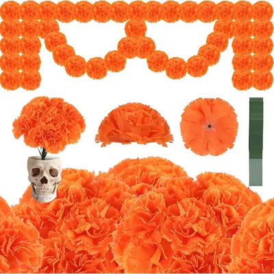 50 Red Marigolds Crepe Paper Flowers, Cinco de Mayo, Day of the Dead, Dia shops de Los Muertos, Mexican Flowers, Wedding, Baby Shower, Halloween