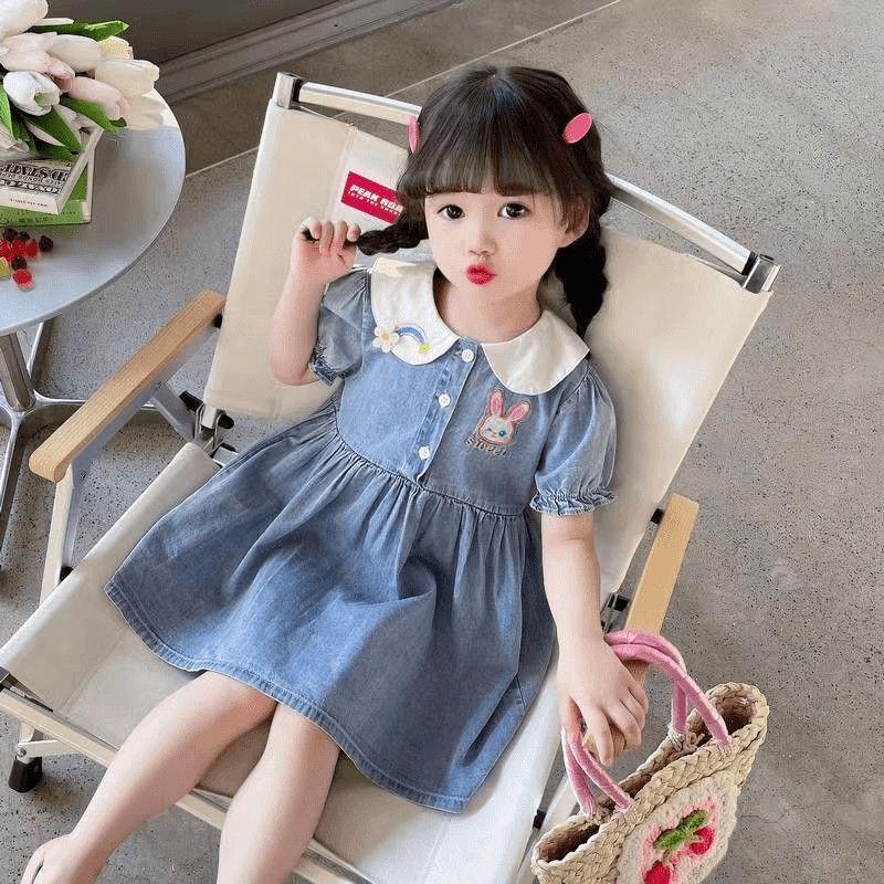 Váy Mùa Hè Cho Bé Gái, Phong Cách Công Chúa, Váy Denim Mềm, Cho Bé Và Trẻ Em Mới, Phong Cách Phương Tây, Thích Hợp Đi Chơi 0