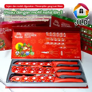 JieLiDa Pisau Motif Natal 6in1 Bahan Stainless Terbaru High Quality / Kitchen Knife Premium Cocok Untuk Dijadikan Gift Pisau Set 6 Pcs