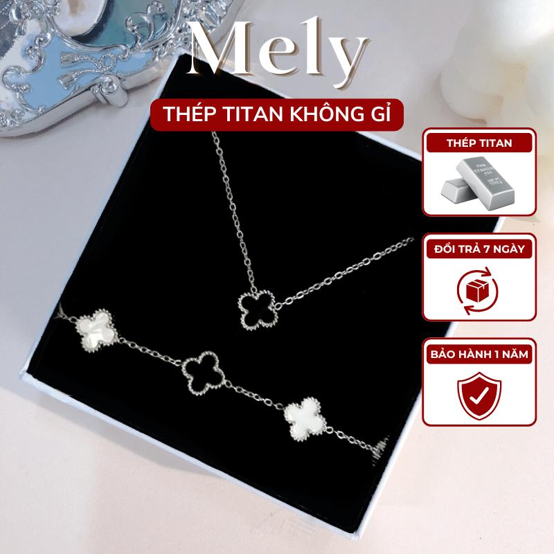KHÔNG ĐEN GỈ Bộ Dây chuyền vòng tay nữ cỏ 4 lá sợi mảnh phụ kiện trang sức thời trang Mely TT115