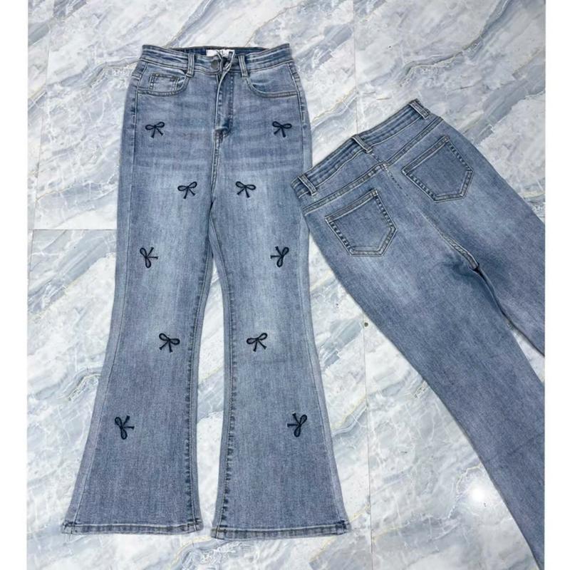 Loe Lỡ 90 cm Quần Jean Nữ Ống Loe Lỡ dài 90Cm lưng cao vải mềm mịn