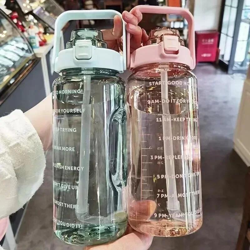 Bình Nước Cầm Tay Dung Tích 2L, Cốc Nước Có Ống Hút Bằng Nhựa Dung Tích Lớn, Bình Uống Nước, Có Điểm Đánh Dấu Thời Gian, Thích Hợp Cho Thể Thao Ngoài Trời Và Thể Dục 4