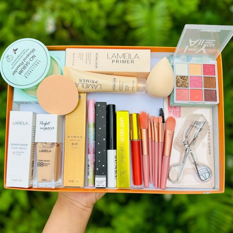 Bộ Trang Điểm 10 Món X7 Đủ Các Món Cơ Bản Cho Người Mới Tập Trang Điểm Kem lót+kem Nền+ Phấn Phủ+Bộ 8 cọ+ Mút Tán+Bảng Mắt+Chuốt Mi+Kẻ Mắt+ Son Môi