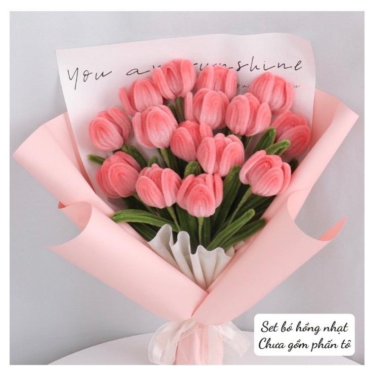 Bộ vật liệu tự làm bó hoa tulip bằng kẽm nhung - S0078 bó hoa quà tặng ngày lễ DIY handmade