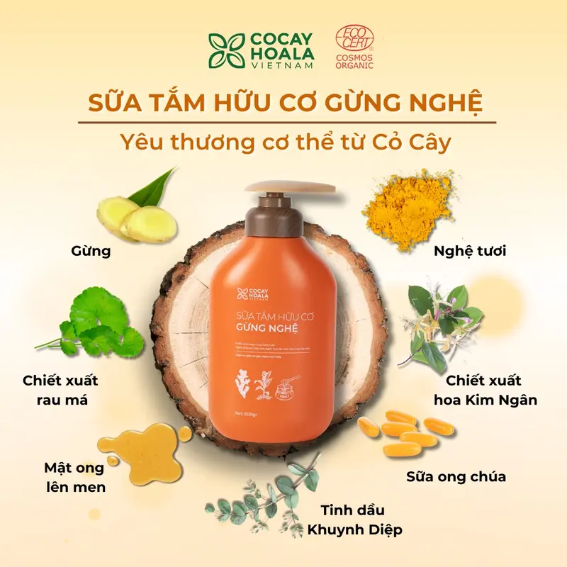 Sữa Tắm  Hữu Cơ Thảo Gừng Nghệ Cỏ Cây Hoa Lá Sữa Tắm Cho Bà Bầu Và Mẹ Sau Sinh Chai 500gr 3