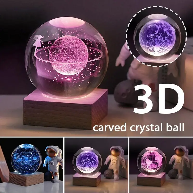 3D Crystal Ball Mặt trăng và cá voi vũ trụ ánh sáng ban đêm Glowing Trang trí nội thất Four Leaf Grass Giáng sinh Quà tặng Tình yêu Quà sinh nhật đèn Light 2