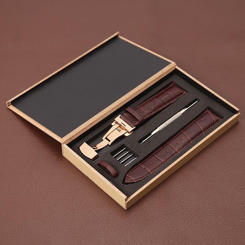 Dây da đồng hồ da bò cao cấp tặng Hộp Gỗ kèm Khóa Bướm thép không gỉ 316L
