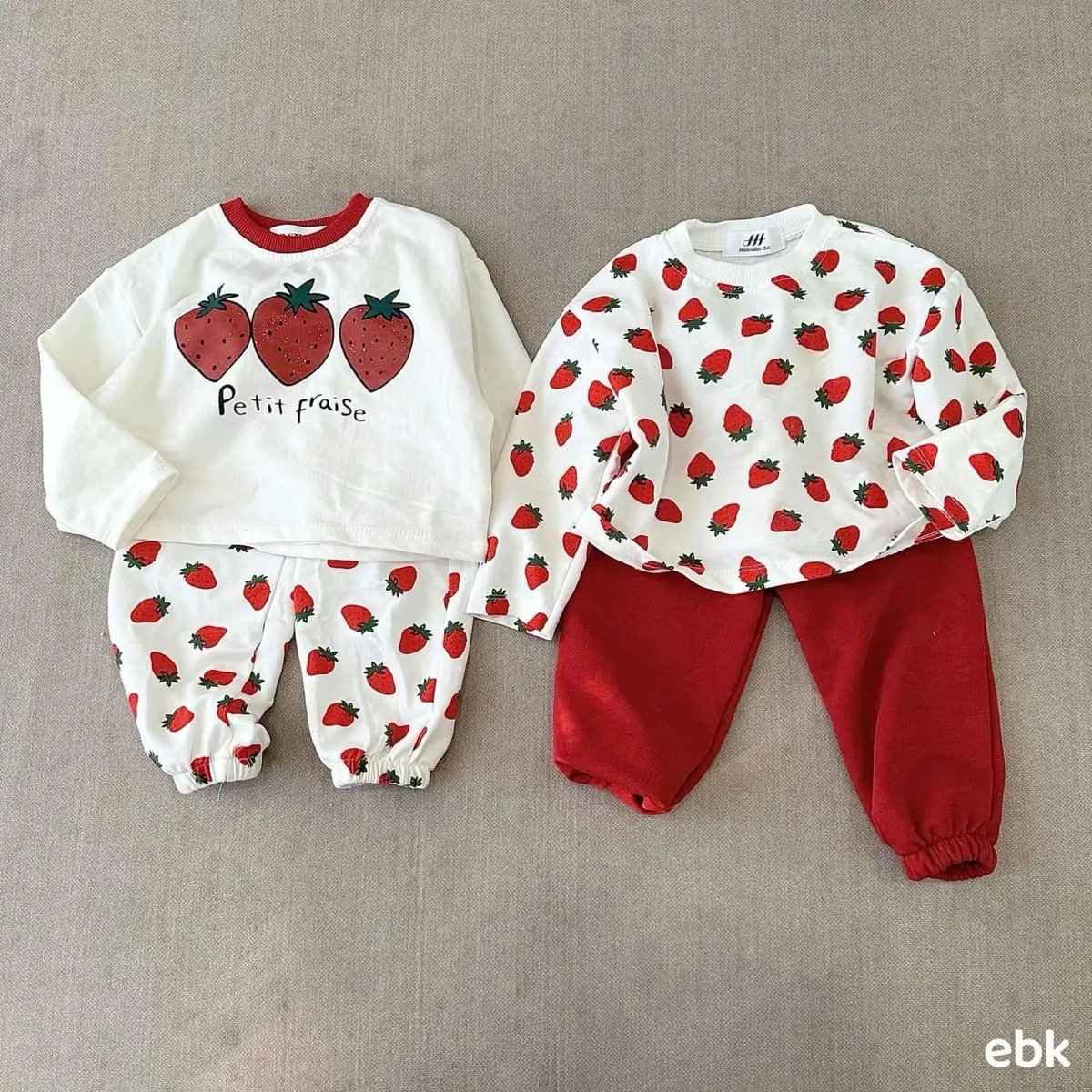 Combo 2 Set Bộ Nỉ Lót Lông Hình Quả Dâu Phong Cách Hàn Quốc Cho Bé Gái (8-25kg)