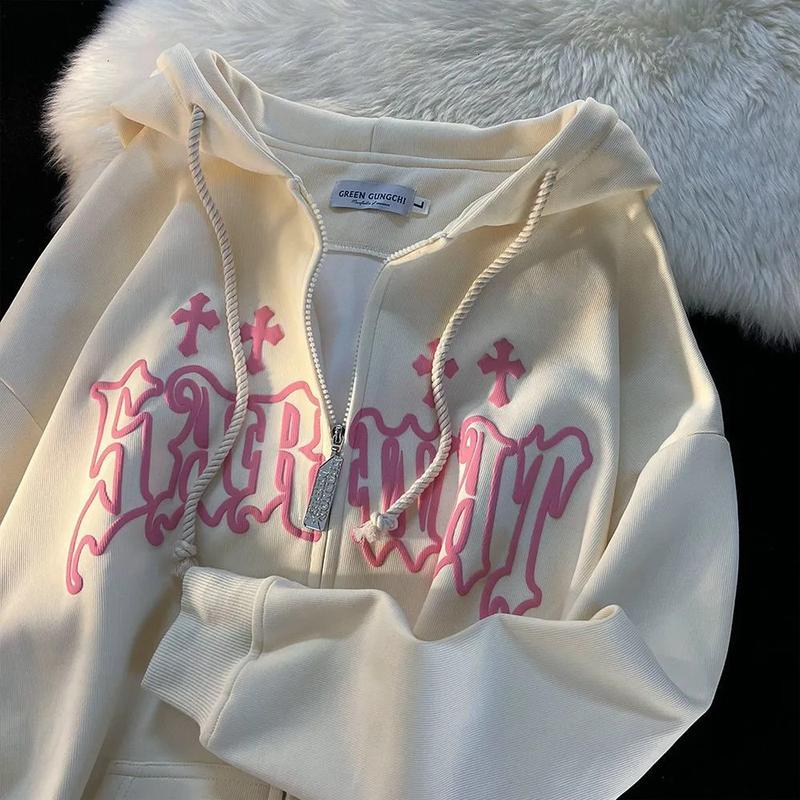 Product Introduction of Hoodie Zip, Gaya Y2K, Untuk Perempuan dan Wanita, Fesyen Jalanan Gaya Korea, Bersaiz Besar, Kot Kasual 15