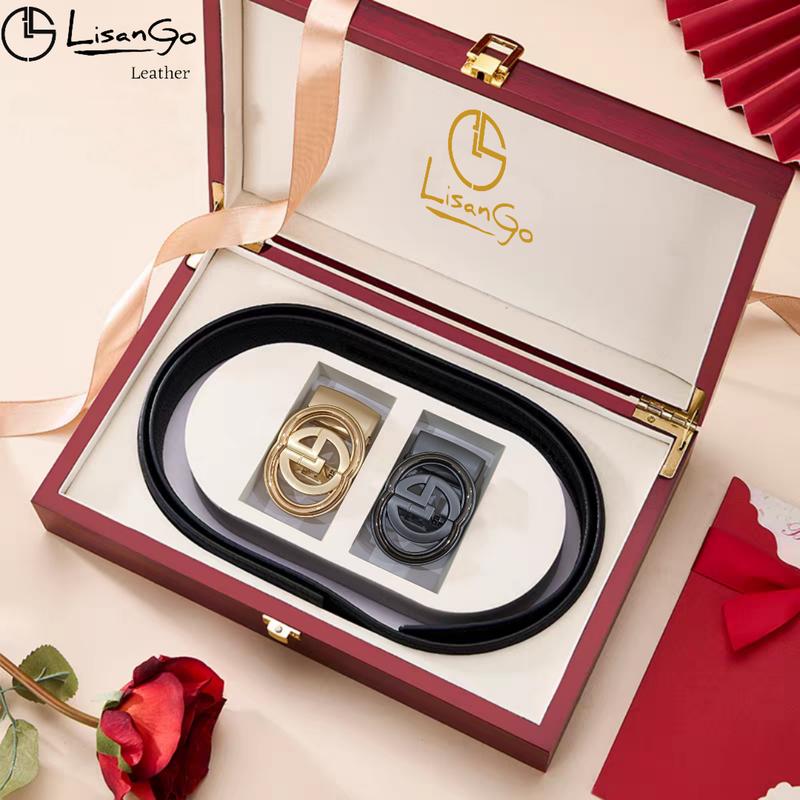 Thắt Lưng Nam LISANGO full hộp gỗ sang trọng, Dây lưng nam Da Bò bản rộng 3.5cm khóa tự động chất liệu hợp kim, Dây nịt nam phong cách Lịch Lãm
