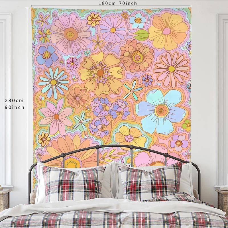 Floral Pattern Tapestry, Wall Hanging Tapestry, Cartoon Art Flower Decoration Background Cloth for Home Living Room Bedroom 5