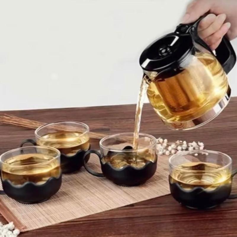 Bộ bình lọc trà thủy tinh có lưới lọc 700ml kèm 4 ly uống nước sang chảnh, chịu nhiệt tốt