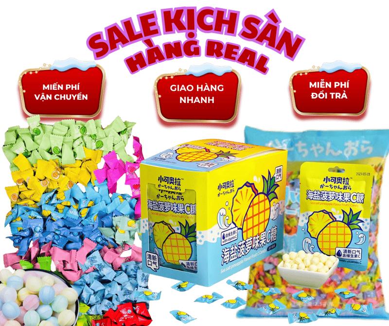 Kẹo ngậm trái cây đồ ăn vặt kẹo bạc hà muối biển Vitamin C Có Giấy Kiểm Định Snack Food Candy Thức Ăn keomix nhieu kẹo ngậm kẹo tết