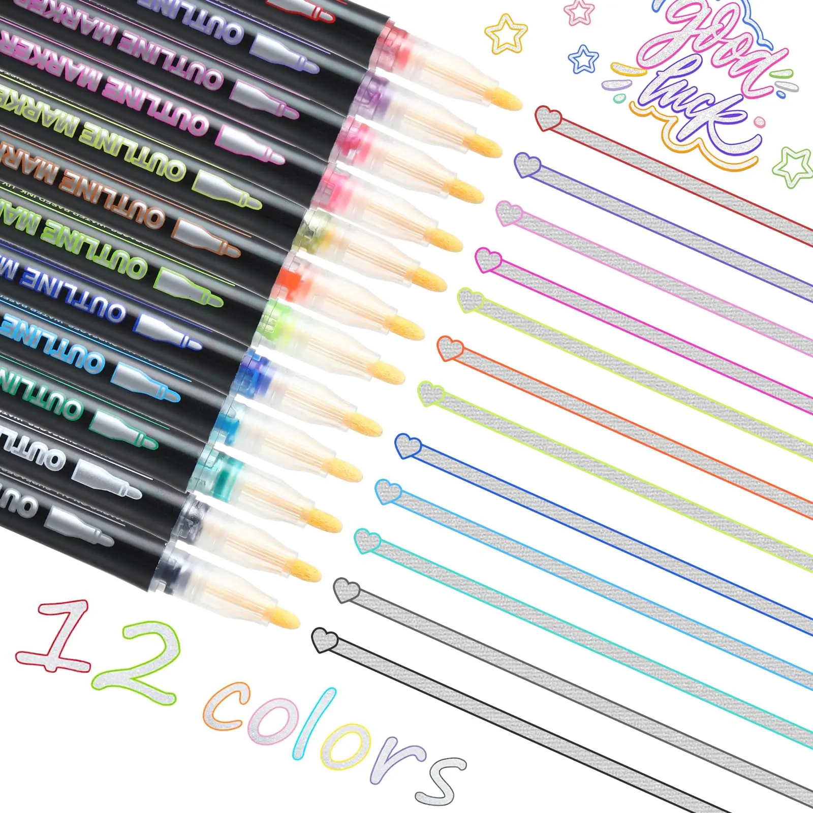 Glitter Marker Pen Set, 12pcs/set Waterproof Marker Pen, Art Marker Pen, Art Supplies for Students, Perfect Gift for Students and Artists