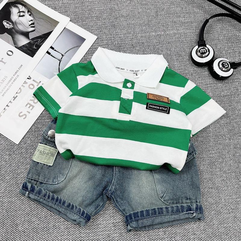 (Minh Nhật kids) Bộ polo cộc tay kẻ ngang 8-28kg cho bé , áo polo chất cotton mềm mát, quần jean mềm 1
