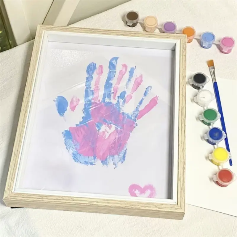 DIY Couple Hand Paint Shadow Box Frame with Paint Set Wooden Handprint Photo Frame Display Gifts