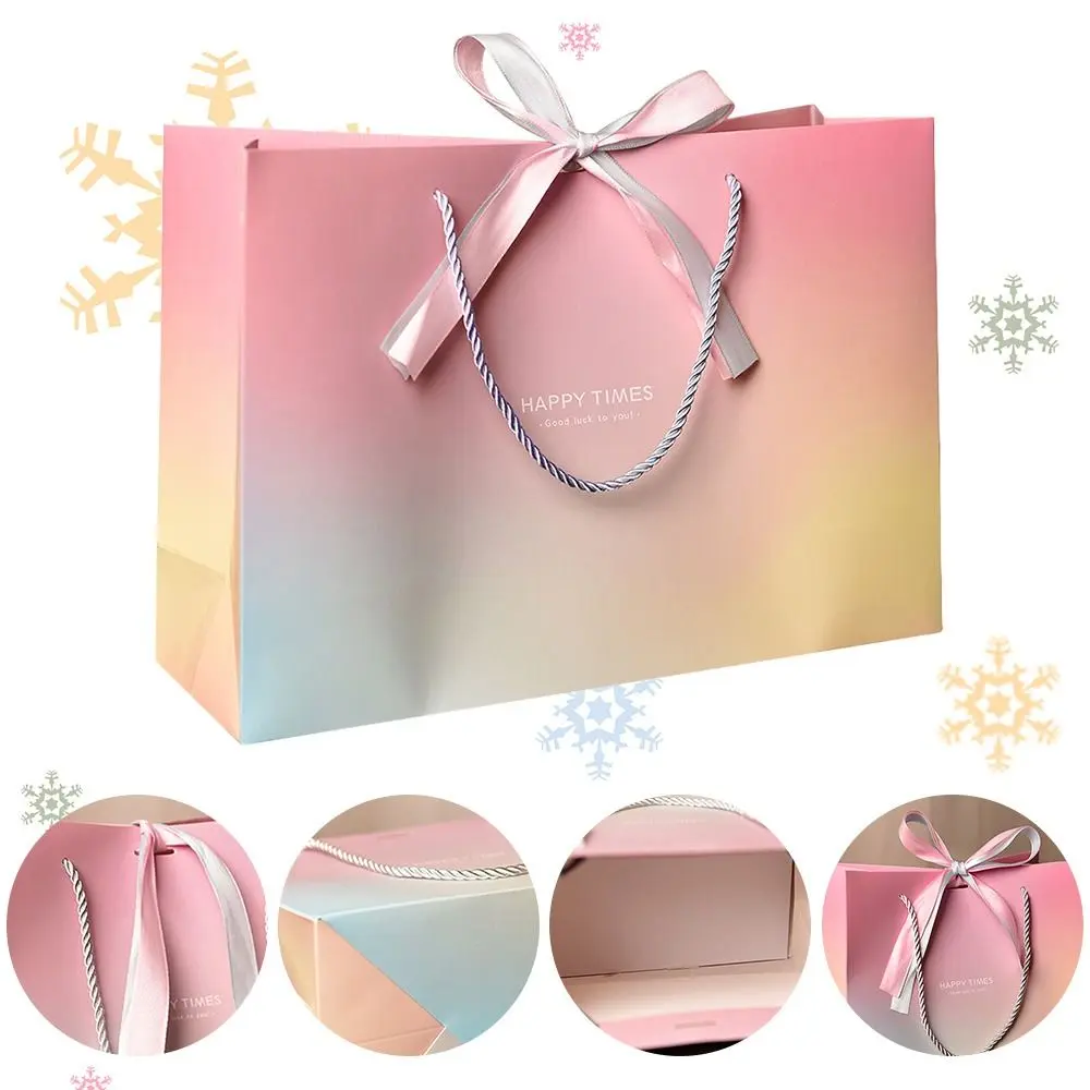 New With Handles Gift Bags With Bow Ribbon Pink Shopping Bags Paper Party Favor Bag